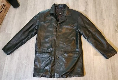 Chaqueta de cuero con botones Massini forrada mediana para hombre Foto 1 de 4