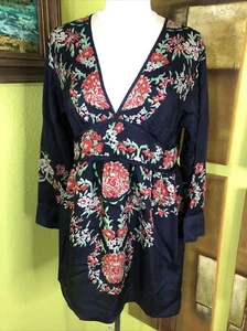 Johnny Was Womens Silk Top Sz S Floral 3/4 Sleeve Empire Waist Blue READ - Picture 1 of 10