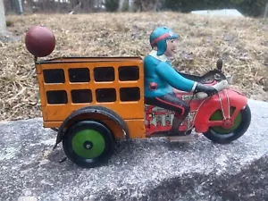 Early RARE MARX SPEED BOY DELIVERY MOTORCYCLE TIN LITHO TOY MOTOR CYCLE - Picture 1 of 10