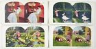 Lot Of 4 Color Stereoview Cards, Victorian Women, Children, Pond, Geese, Bike