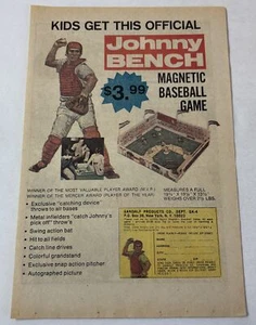 1972 newsprint ad ~ JOHNNY BENCH MAGNETIC BASEBALL GAME Cincinnati Reds - Picture 1 of 1