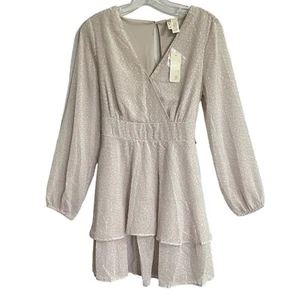 NWT Japna Long Sleeve Chiffon Surplice Neckline Dress Size M Animal Print Lined - Picture 1 of 8