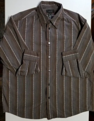 Crazy Horse Long Sleeve Button Up Brown/Gray Striped Cotton Casual Shirt Men XL - Image 1 of 4