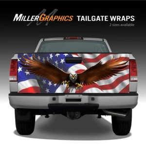 Bald Eagle #2 Spread Flying American Flag Truck Tailgate Wrap Decal Graphic - Picture 1 of 1