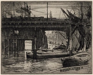 Alexander Edward Waite - signierte Radierung - Cannon Street Railway Bridge London - Bild 1 von 9