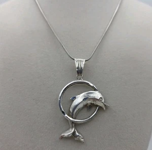 Vintage 925 Sterling Silver Dolphin Pendant On 18" Snake Chain - Picture 1 of 6