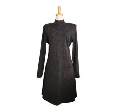 Nina Leonard Preppy Academia Gray Knit Sweater Dress Womens Size L  - Image 1 of 4