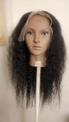 高品质常规上衣 24 英寸天然黑色 150% 处女人类头发花边假发  — 第 1/4 张图片