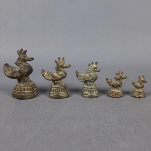 Antike Bronze Gewichte Lot 5 Hähne Asien Burma Statuen Skulpturen Anfang 1900 - Bild 1 von 15