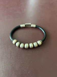 Taxco Mexiko Sterlingsilber & schwarzes Leder Perlen Armband - Bild 1 von 5