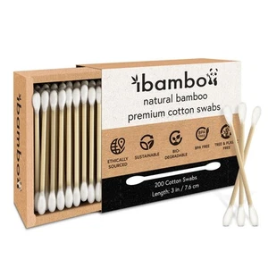 100% Bamboo Cotton Ear Swabs (200-Pack) | Double Tipped Ear Cotton Buds for B... - Picture 1 of 9