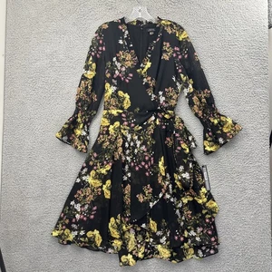 Neu mit Etikett Tahari Arthur S. Levine Midikleid Wickelgürtel Blumen Boho Chiffon Damen 6 - Bild 1 von 10