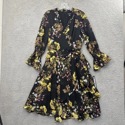 NWT Tahari Arthur S. Levine Wrap Belted Floral Midi Dress Boho Chiffon Women's 6 - Image 1 of 4