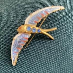 Vintage Swallow Bird Enamel & Paste Brooch Pin Costume Jewellery Collectable - Picture 1 of 24