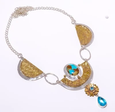 Cobre Turquesa - Piloto Montaña Minas 925 Collar Plata de Ley 17.99" T47 Foto 1 de 4