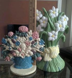 Paar Vintage Gusseisen Türstopper alter Blumenstrauß Blumenkunst Landhaus Bauernhof Set - Bild 1 von 18