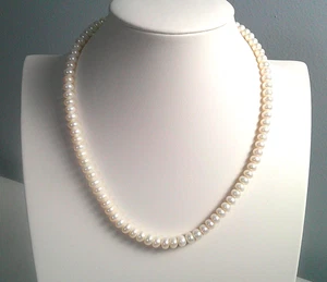 Honora Agua Dulce 7mm Blanco Botón Perla Collar 925 Cierre Esterlina 18” - Imagen 1 de 5