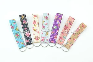 Floral Print Wristlet Fabric Key Fob Key Chain for ID Badge Holder - Picture 1 of 11