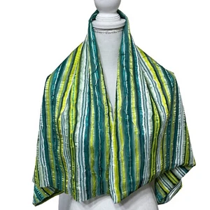 Crinkle Stripe Semi Sheer Shiny Fabric Teal Spring Mint Green 2 Yards 52 in Wide - Picture 1 of 5