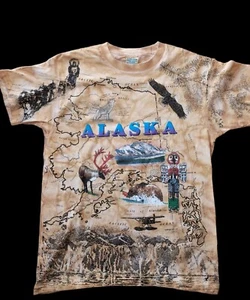Alaska Vintange Map All Over Print Double Sided T-Shirt Size Large Made In USA  - Picture 1 of 10