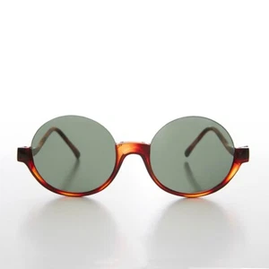 Brown Round Hippie Goth Semi-Rimless 90s Sunglass Green Lens - Justice - Picture 1 of 3