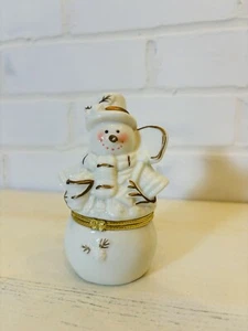 Schneemann Schmuckschatulle Porzellan weiß gold aufklappbar Greenbrier Dekor - Bild 1 von 7