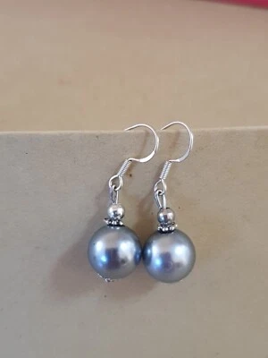   Ohrringe  Perlen GRAU D 12mm,  925 Silber  - Bild 1 von 2
