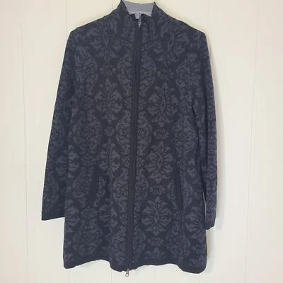 Cynthia Rowley Chaqueta Estampado Damasco Tejido Suéter Abrigo Negro Gris Talla 1X Foto 1 de 4