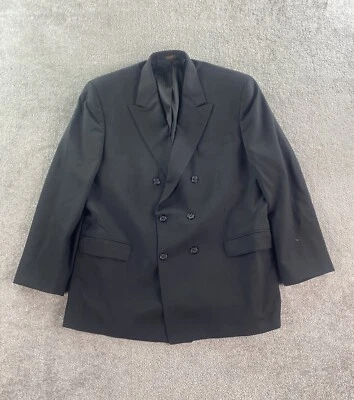 Stafford Suit Jacket 44 R Black Wool Worsted Double Breasted Peak Lapel Premium - Image 1 of 4