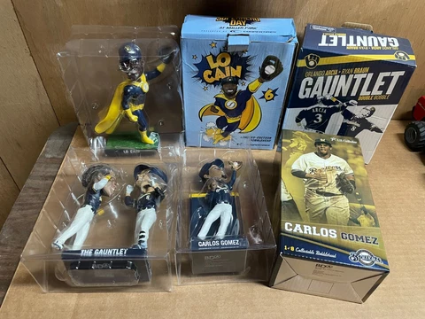 Milwaukee Brewers Bobblehead Lot of 3 w/ Box Carlos Gomez Ryan Braun Arcia Cain Cover