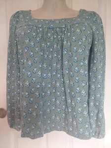 Blusa Lucky Brand Mujer L Verde Cuello Cuadrado Manga Larga Floral Boho Hippie  - Imagen 1 de 10