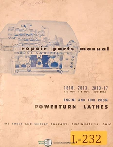 Lodge & Shipley 1610 2013, 13" 16" 20" Std., Lathe Repair Parts Manual Year 1958 - Picture 1 of 4