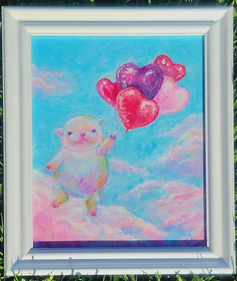 Pintura hecha a mano colorida caprichosa para perro con globos y cielo vibrante Foto 1 de 4