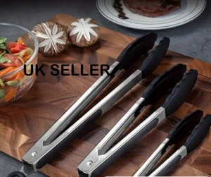 Silikon Küche Kochen Zange BBQ Salat Servieren Edelstahl Griff Utensil - Bild 1 von 5