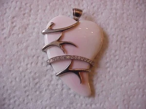 VINTAGE LARGE 2-3/8 IN STERLING SILVER PENDANT WITH POLISHED SHELL & SMALL CZ - Picture 1 of 4