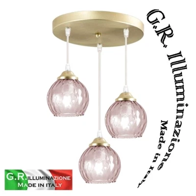 LAMPADARIO MODERNO IN VETRO RAME 3 L LAMPADA A SOSPENSIONE OTTONATA CUCINA Vale - Immagine 1 di 4