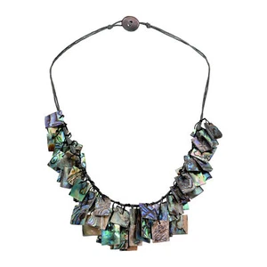 Stylish Hanging Abalone Shell Rectangles Layered Statement Necklace - Picture 1 of 4