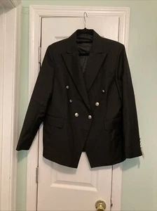 Double Breasted Blazer Suit Jacket Women 14 lined 6 Buttons Collared Pockets - Picture 1 of 9
