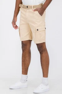 Mens Cotton Cargo Shorts Multi Pocket Lightweight Belted Casual Relaxed Fit - Picture 1 of 27