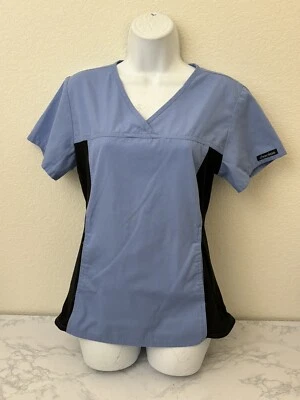 Cherokee Womens S Flexibles Scrub Top Nurse Work Uniform Blue Black Stretch S - Image 1 of 4