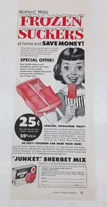 Anuncio impreso publicitario vintage Junket Sherbet Mix Frozen Popsicles 1954 - Imagen 1 de 3
