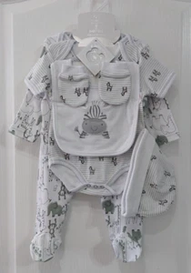 Baby Unisex 3-6m White Zebra Babygrow Bodysuit Mitts Hat & Bib 5pc Starter Set - Picture 1 of 9