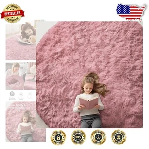 Fluffy Non-Slip Round Rug - 9x9 Feet Machine Washable for Bedroom & Living Room - Picture 1 of 8