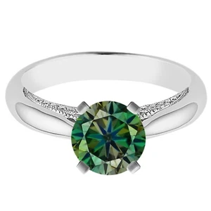 2,24Kt Runden Form Natürlich Grünlich Gelb & Weiß Diamant Ring Im 585er Weißgold - Bild 1 von 4