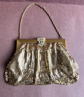 STUNNING 40’s Whiting and Davis Mesh Handbag Purse Gold Tone Rhinestone Clasp - Image 1 of 4