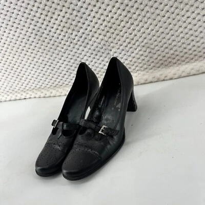 Vintage Worthington Black Leather Heels Mary Jane Block Heel Pumps Shoes Size? - Image 1 of 4