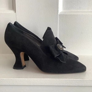 Vintage 1990’s Does Edwardian Era Via Spiga Black Suede Shoes SZ. 9.5Reenactment - Picture 1 of 9