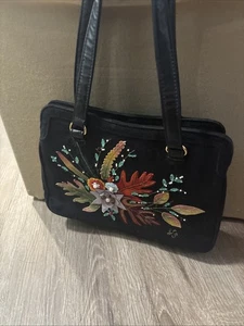 Lulu Guinness Florist Flower Embellished Black Handbag Bag - Picture 1 of 12