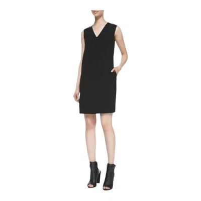 Vince Women’s Shift Dress 100% Leather Trim Crepe V-Neck Black Size 8 - Image 1 of 4