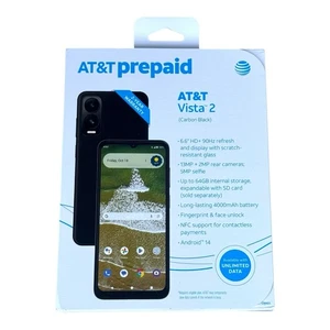 AT&T Prepaid Android Smartphone Vista 2 Carbon Black 64GB 13MP 6.6" - NEW - Picture 1 of 3